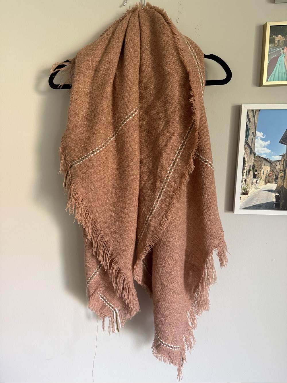 Universal Thread Pink Fringe Scarf with Ivory Stitching